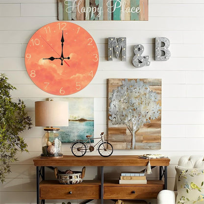 Coral Pink Sky with Cloud and Star Print Wall Clock for Living Room Bedroom 25x25cm