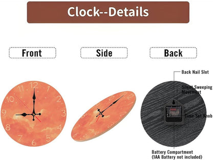 Coral Pink Sky with Cloud and Star Print Wall Clock for Living Room Bedroom 25x25cm