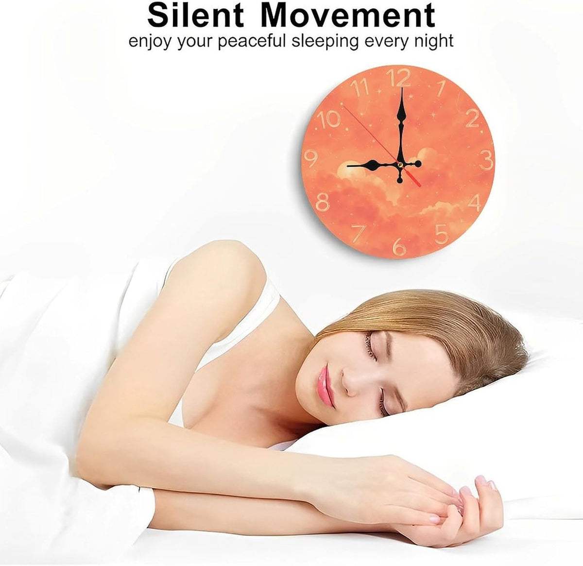 Coral Pink Sky with Cloud and Star Print Wall Clock for Living Room Bedroom 25x25cm