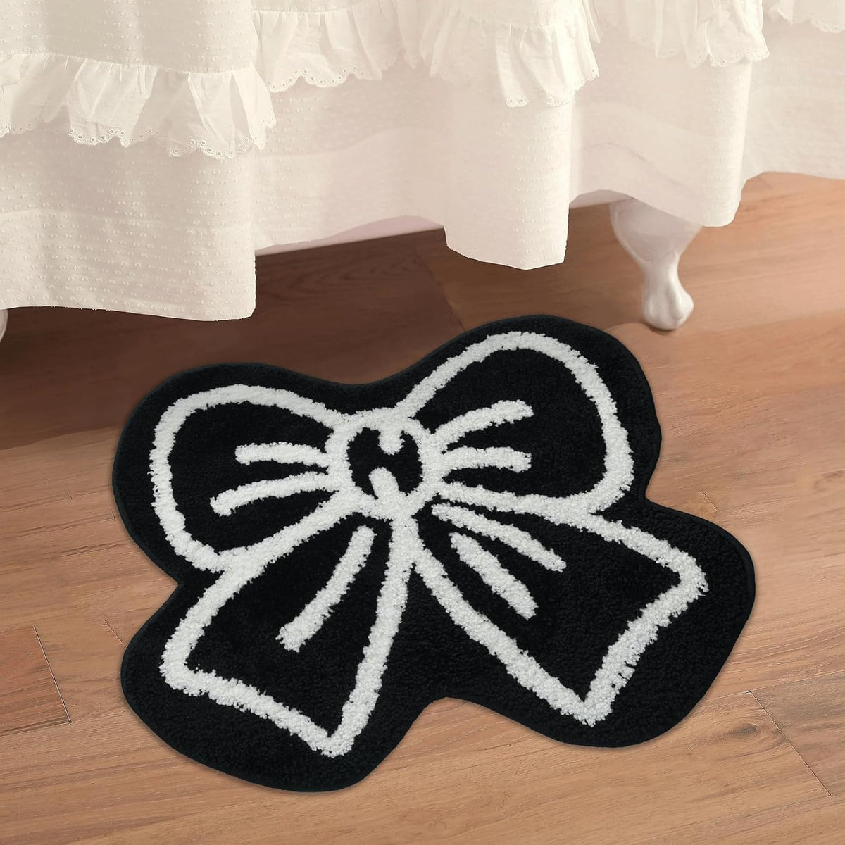 Black Bath Mat for Bathroom Non Slip, Cute Bathroom Rugs Coquette Bow Rug Plush Microfiber Bath Rug, Small Washable Absorbent Bath Mat for Bathtub Sink Girl's Bedside Preppy Decor 24"x20"