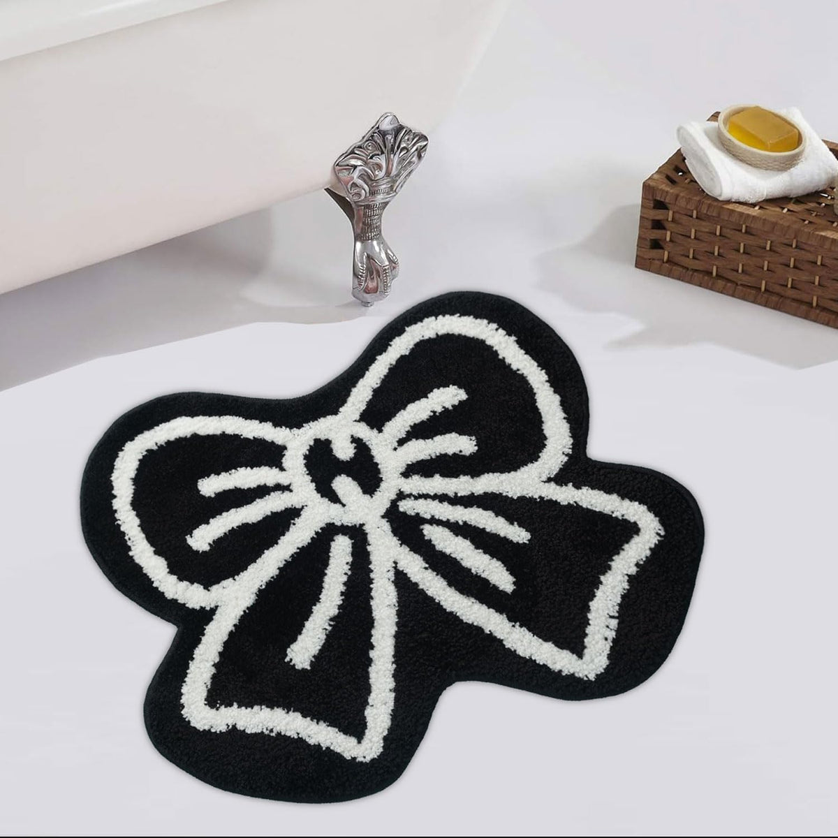 Black Bath Mat for Bathroom Non Slip, Cute Bathroom Rugs Coquette Bow Rug Plush Microfiber Bath Rug, Small Washable Absorbent Bath Mat for Bathtub Sink Girl's Bedside Preppy Decor 24"x20"