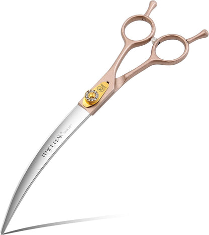 45° Extra Curved Dog Grooming Scissors 440C Stainless Steel 7.5'' Big Arc Curved Shears Rose Gold Sharp and Durable Trimming Scissors for Dogs and Cats