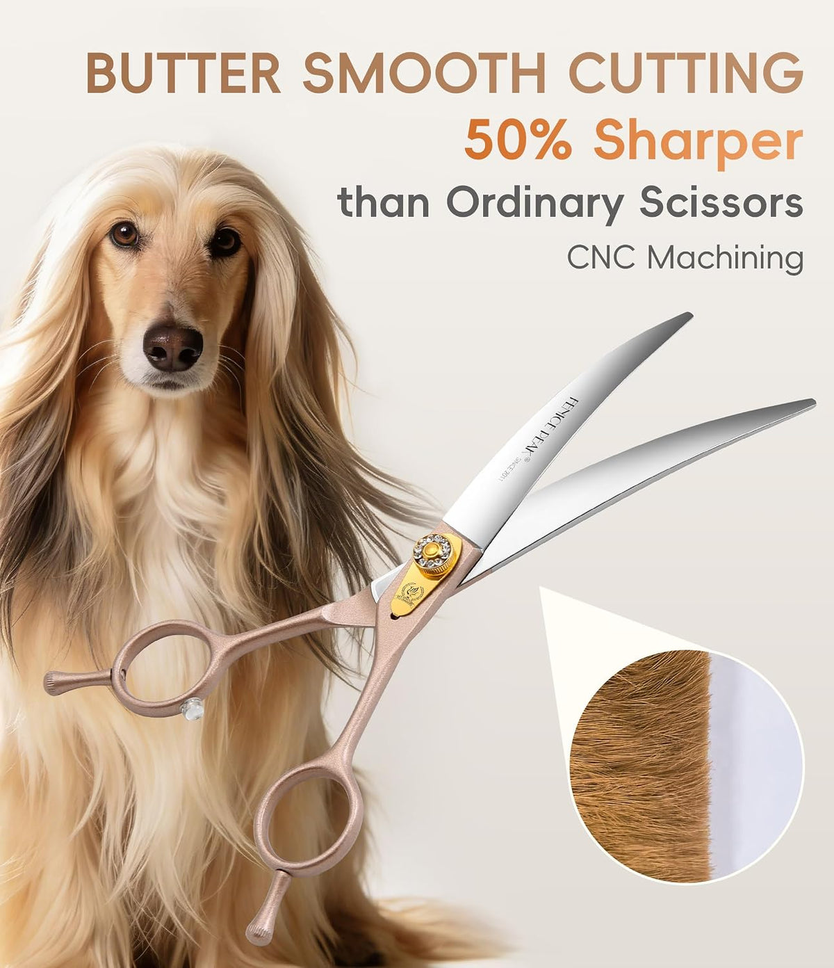 45° Extra Curved Dog Grooming Scissors 440C Stainless Steel 7.5'' Big Arc Curved Shears Rose Gold Sharp and Durable Trimming Scissors for Dogs and Cats