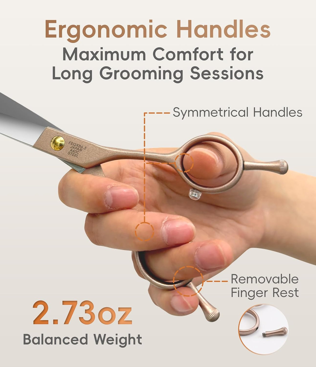 45° Extra Curved Dog Grooming Scissors 440C Stainless Steel 7.5'' Big Arc Curved Shears Rose Gold Sharp and Durable Trimming Scissors for Dogs and Cats