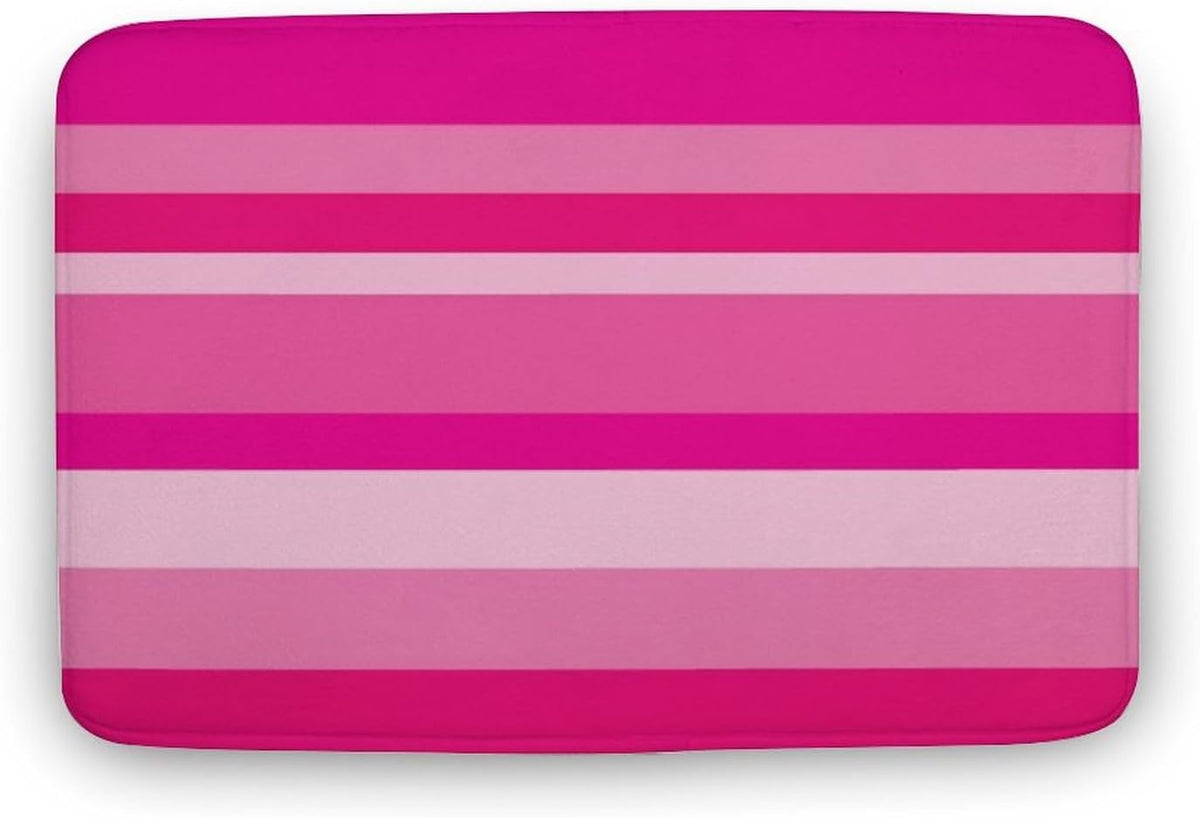 Pink Horizontal Stripes Bathroom Rug, Non Slip & Soft Absorbent Bath Mat Carpets for Bathroom 16" x 24"