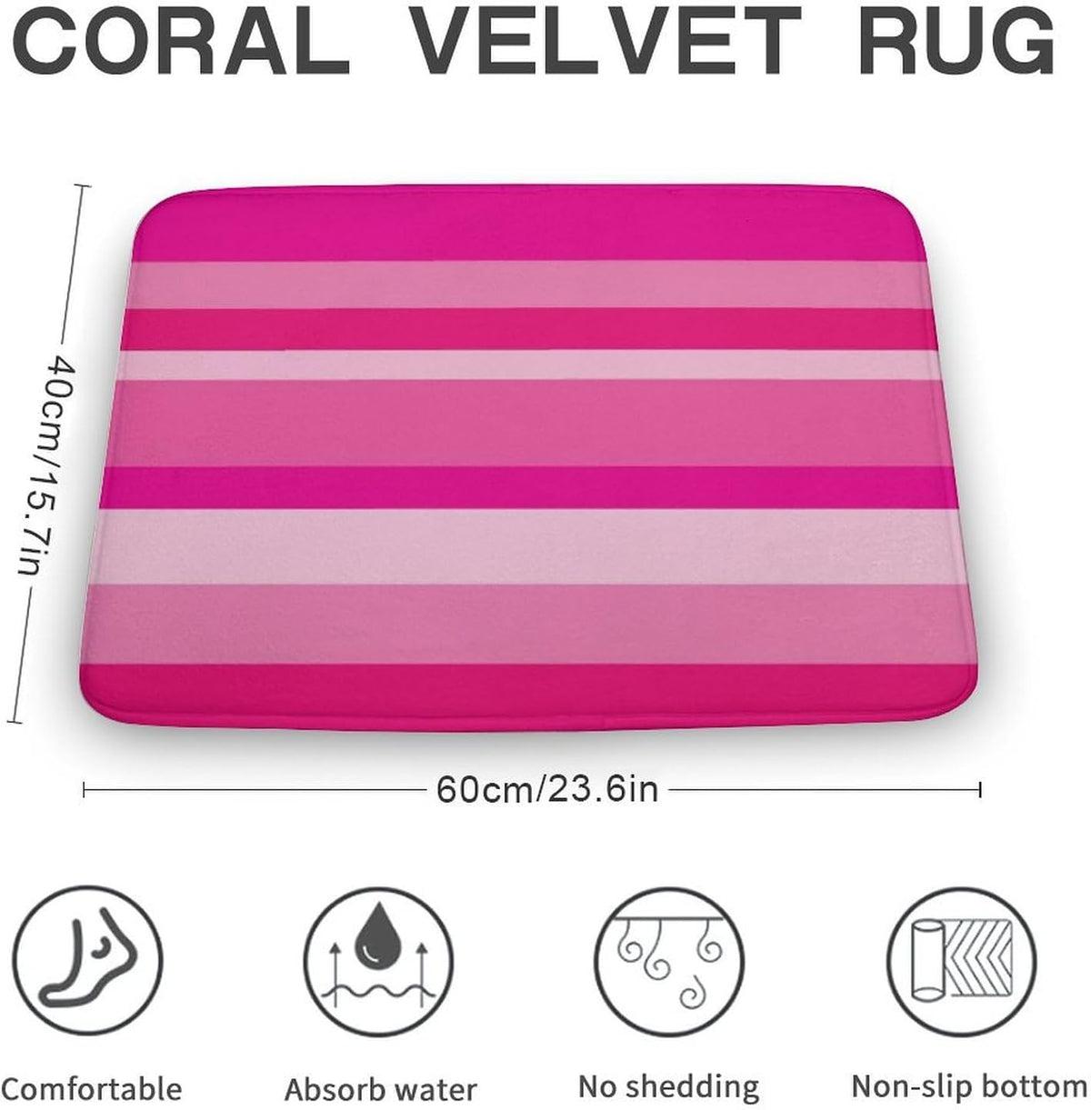 Pink Horizontal Stripes Bathroom Rug, Non Slip & Soft Absorbent Bath Mat Carpets for Bathroom 16" x 24"