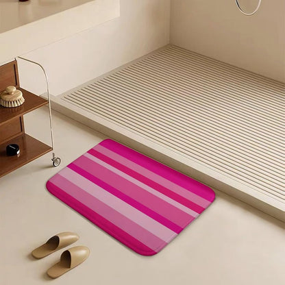 Pink Horizontal Stripes Bathroom Rug, Non Slip & Soft Absorbent Bath Mat Carpets for Bathroom 16" x 24"