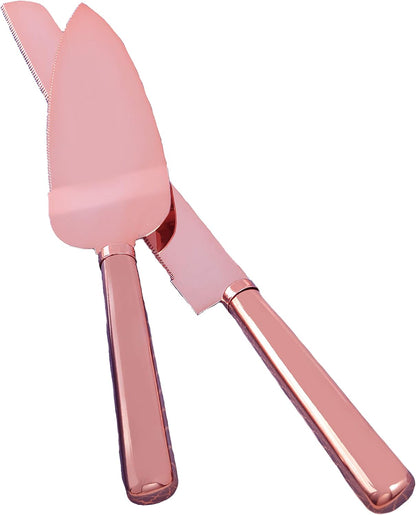 Simple elegance classic rose gold stainless steel cake knife set, One Size