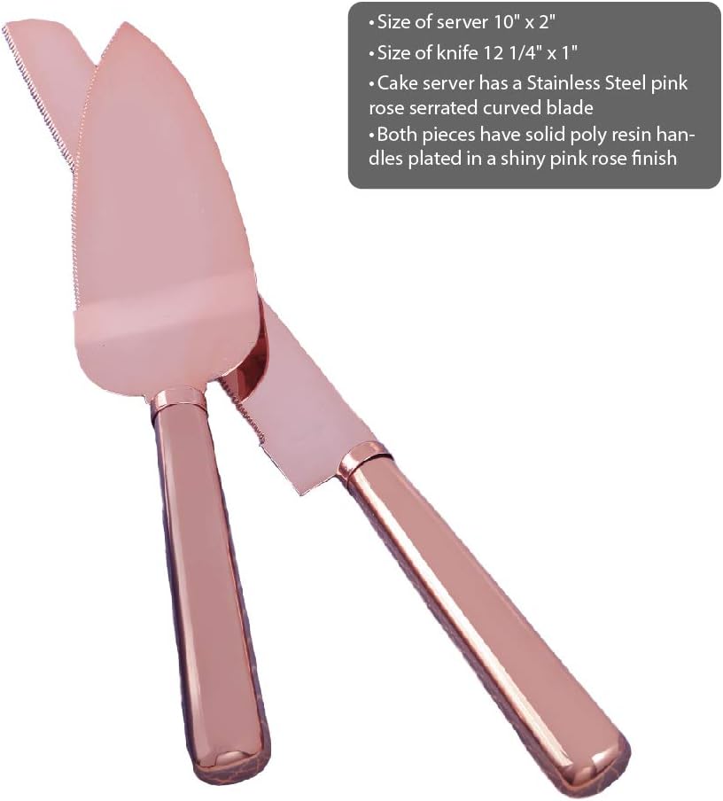 Simple elegance classic rose gold stainless steel cake knife set, One Size