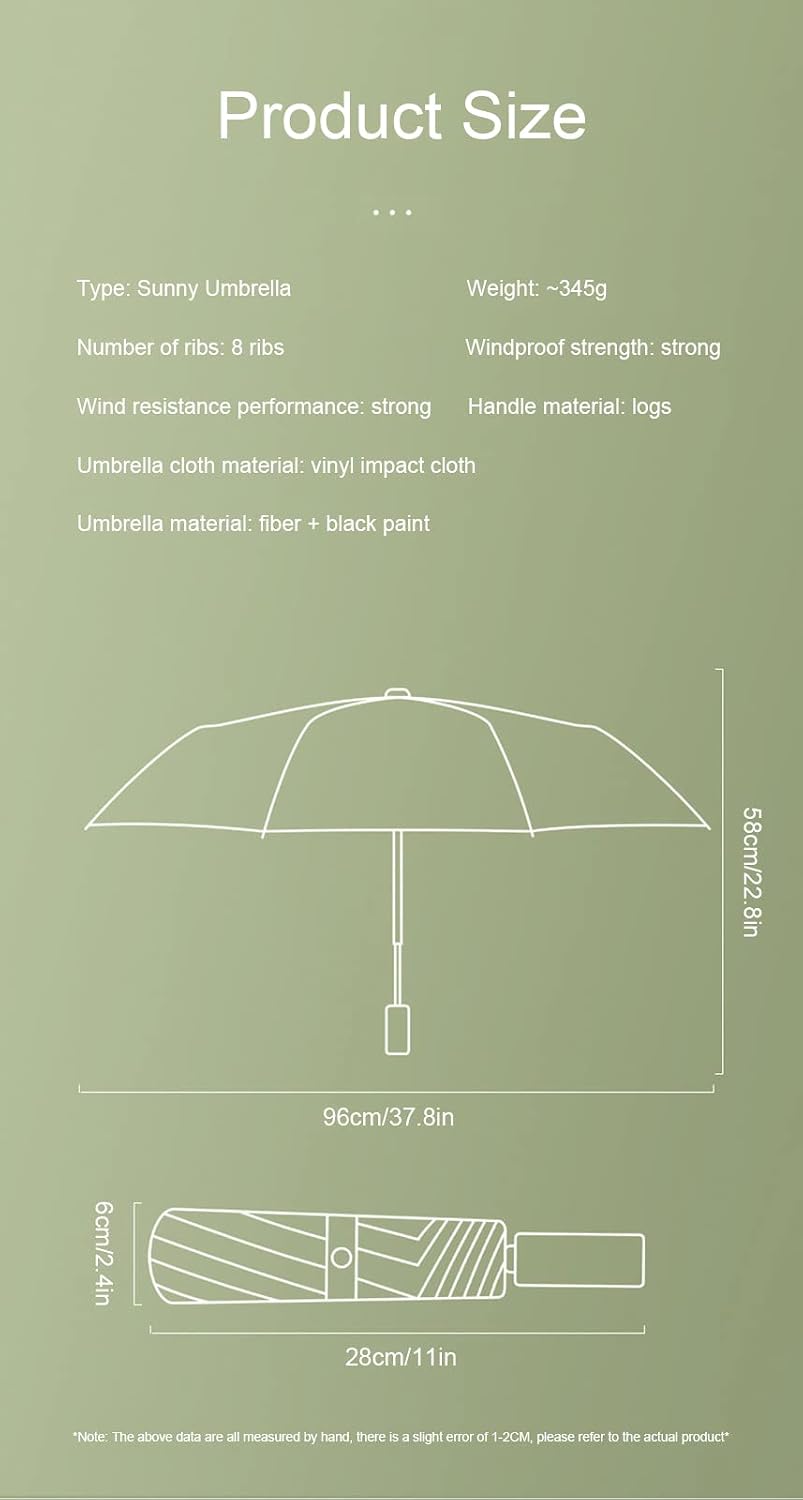 Compact Umbrella, Windproof Polka Dot Solid Wood Handle Compact Folding Umbrella, 8 Ribs UPF 50+ UV Protection, Men Women(Pink)