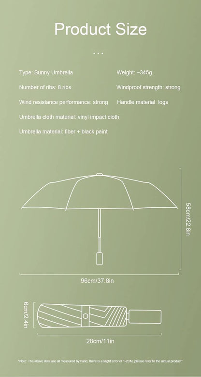 Compact Umbrella, Windproof Polka Dot Solid Wood Handle Compact Folding Umbrella, 8 Ribs UPF 50+ UV Protection, Men Women(Pink)