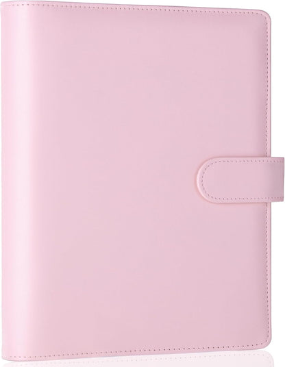 A5 Binder 6 Ring Refillable Notebook Planner Cover for A5 Planner Inserts & Refill Paper, PU Leather Loose Leaf Budget Binder Personal Organizer Kpop Photocard Holder with Magnetic Buckle, Pink
