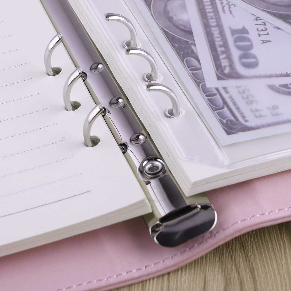 A5 Binder 6 Ring Refillable Notebook Planner Cover for A5 Planner Inserts & Refill Paper, PU Leather Loose Leaf Budget Binder Personal Organizer Kpop Photocard Holder with Magnetic Buckle, Pink