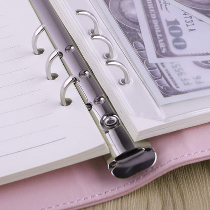 A5 Binder 6 Ring Refillable Notebook Planner Cover for A5 Planner Inserts & Refill Paper, PU Leather Loose Leaf Budget Binder Personal Organizer Kpop Photocard Holder with Magnetic Buckle, Pink