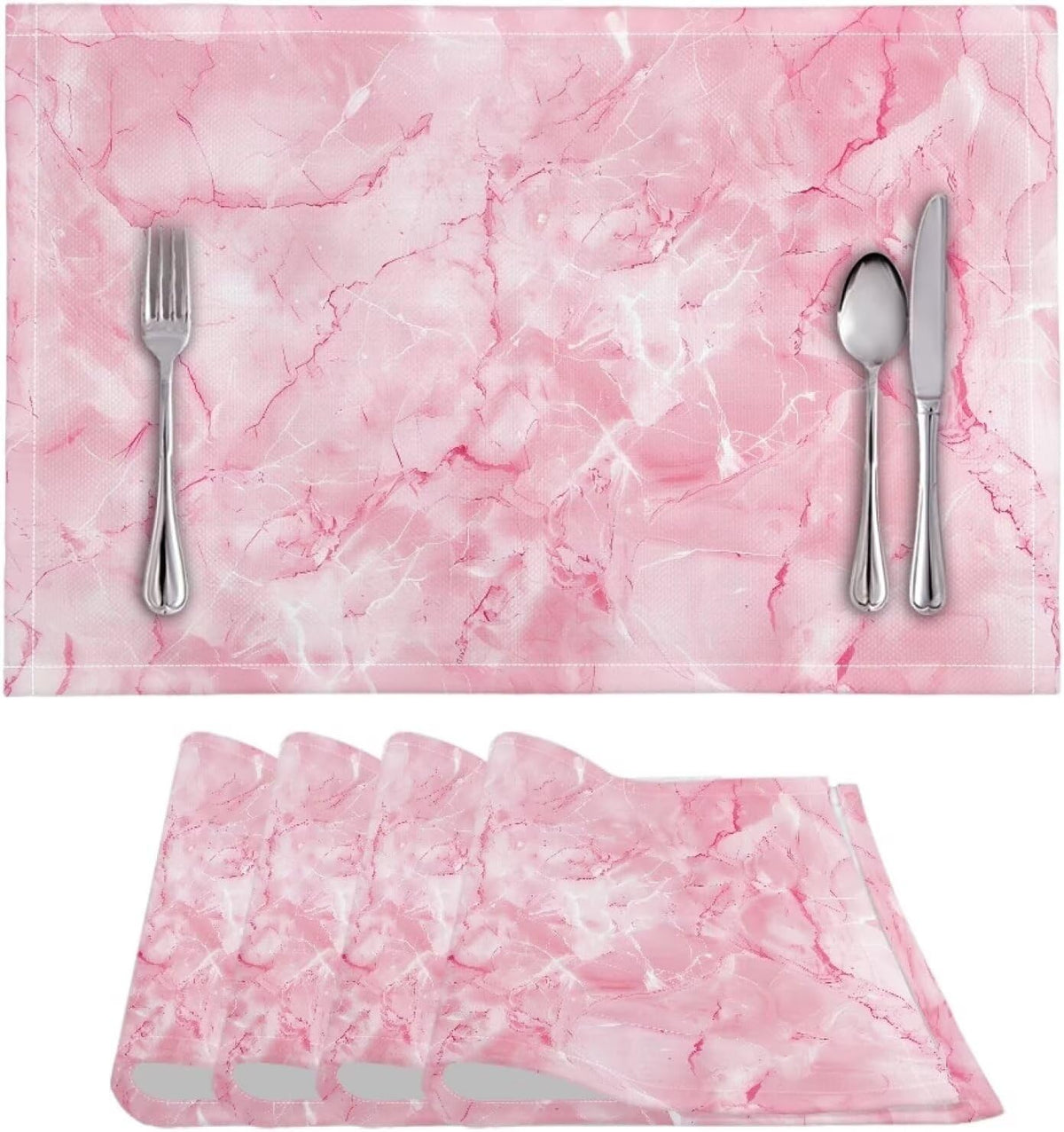 Pink Marble Texture Placemats Set of 4 Quick Dry Placemat Rectangle Place Mats Wipeable Scratch Resistant Wrinkle Free Placemat for Party Kitchen Dining Decoration