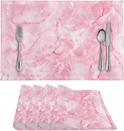 Pink Marble Texture Placemats Set of 4 Quick Dry Placemat Rectangle Place Mats Wipeable Scratch Resistant Wrinkle Free Placemat for Party Kitchen Dining Decoration