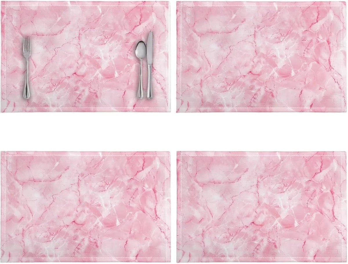 Pink Marble Texture Placemats Set of 4 Quick Dry Placemat Rectangle Place Mats Wipeable Scratch Resistant Wrinkle Free Placemat for Party Kitchen Dining Decoration