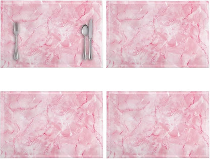 Pink Marble Texture Placemats Set of 4 Quick Dry Placemat Rectangle Place Mats Wipeable Scratch Resistant Wrinkle Free Placemat for Party Kitchen Dining Decoration