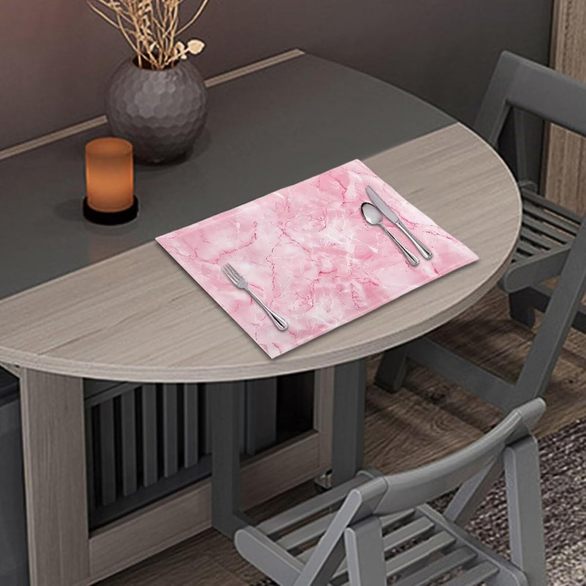 Pink Marble Texture Placemats Set of 4 Quick Dry Placemat Rectangle Place Mats Wipeable Scratch Resistant Wrinkle Free Placemat for Party Kitchen Dining Decoration