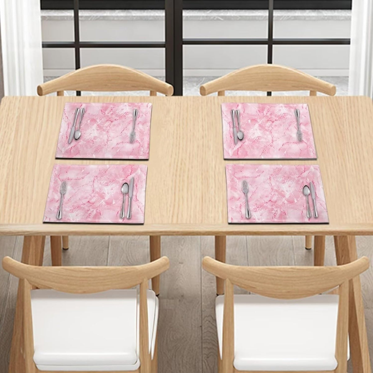 Pink Marble Texture Placemats Set of 4 Quick Dry Placemat Rectangle Place Mats Wipeable Scratch Resistant Wrinkle Free Placemat for Party Kitchen Dining Decoration