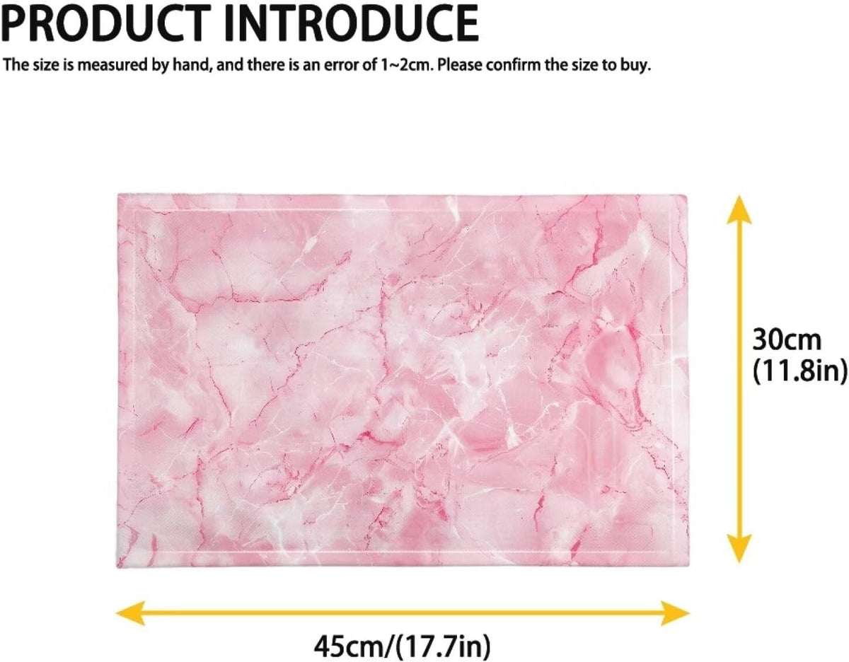 Pink Marble Texture Placemats Set of 4 Quick Dry Placemat Rectangle Place Mats Wipeable Scratch Resistant Wrinkle Free Placemat for Party Kitchen Dining Decoration