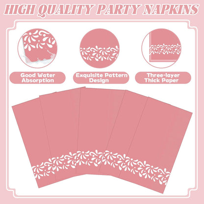 200PCS Pink Platos De Barro Party Napkins Talavera Barro Disposable Napkins Pink Mexican Fiesta Hand Towel Mexican Flower Party Decor for Talavera Baby Shower Wedding Birthday Supplies