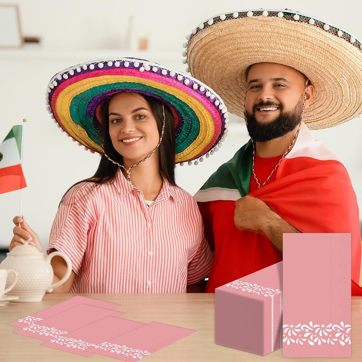 200PCS Pink Platos De Barro Party Napkins Talavera Barro Disposable Napkins Pink Mexican Fiesta Hand Towel Mexican Flower Party Decor for Talavera Baby Shower Wedding Birthday Supplies