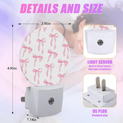 Pink Bow Night Light Ribbon Night Lights LED Lamp Round Plug into Wall Nightlight with Dusk to Dawn Sensor Home Hallway Stairway Kitchen Decor