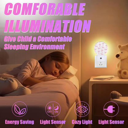 Pink Bow Night Light Ribbon Night Lights LED Lamp Round Plug into Wall Nightlight with Dusk to Dawn Sensor Home Hallway Stairway Kitchen Decor
