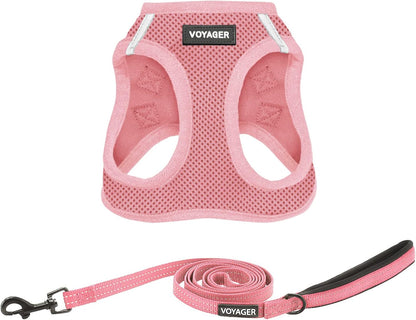 Best Pet Supplies Voyager Step-in Air All Weather Mesh Harness and Reflective Dog 5ft Leash Combo with Neoprene Handle, for Small, Medium and Large Breed Puppies - Pink, Small