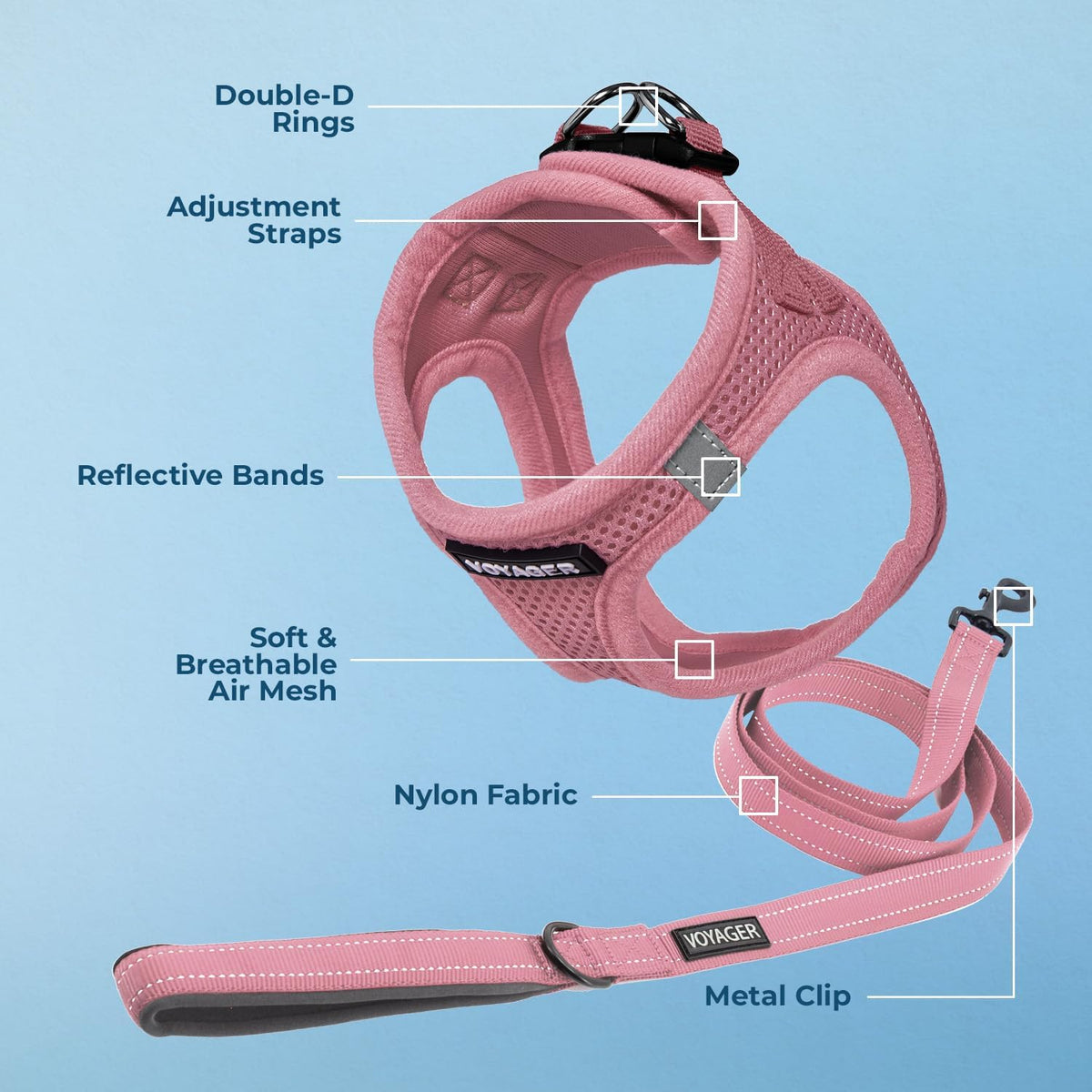 Best Pet Supplies Voyager Step-in Air All Weather Mesh Harness and Reflective Dog 5ft Leash Combo with Neoprene Handle, for Small, Medium and Large Breed Puppies - Pink, Small