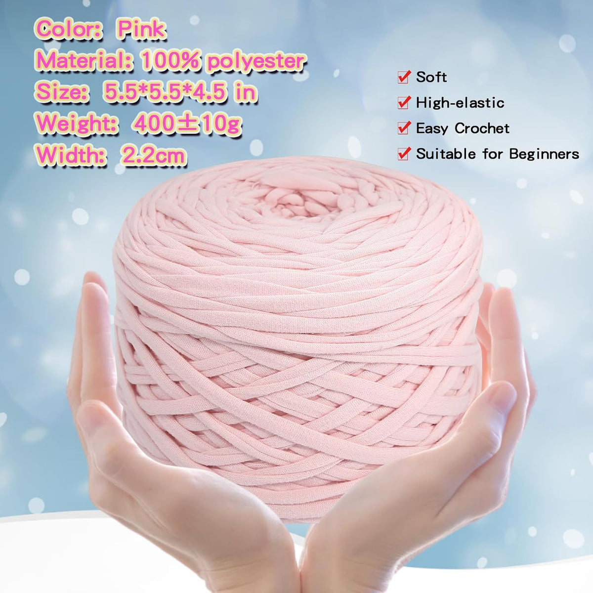 400g T-Shirt Yarn, 130 Yards Elastic Fabric Crochet DIY Pink