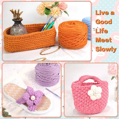 400g T-Shirt Yarn, 130 Yards Elastic Fabric Crochet DIY Pink