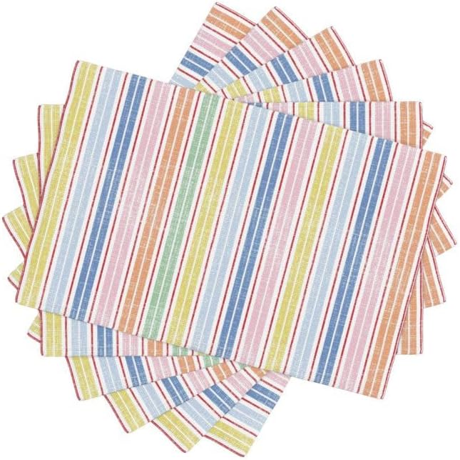 Stripe Placemat Set, Pink White Colourful Streaks Line Repeating Pastel Pattern Home Decor Linen Table Mats for Dining Room Kitchens Party Cafe Festive Banquet Wedding Decor, 18" L x 12" W【6 PCS】