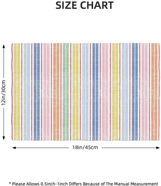 Stripe Placemat Set, Pink White Colourful Streaks Line Repeating Pastel Pattern Home Decor Linen Table Mats for Dining Room Kitchens Party Cafe Festive Banquet Wedding Decor, 18" L x 12" W【6 PCS】