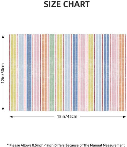 Stripe Placemat Set, Pink White Colourful Streaks Line Repeating Pastel Pattern Home Decor Linen Table Mats for Dining Room Kitchens Party Cafe Festive Banquet Wedding Decor, 18" L x 12" W【6 PCS】