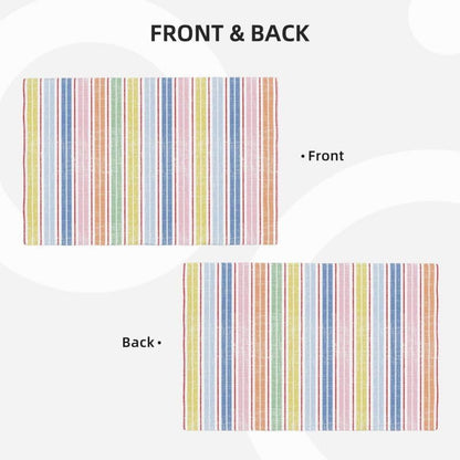 Stripe Placemat Set, Pink White Colourful Streaks Line Repeating Pastel Pattern Home Decor Linen Table Mats for Dining Room Kitchens Party Cafe Festive Banquet Wedding Decor, 18" L x 12" W【6 PCS】