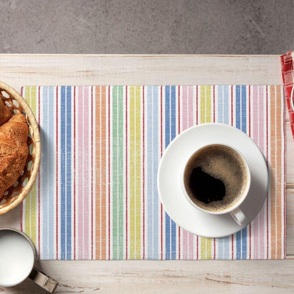 Stripe Placemat Set, Pink White Colourful Streaks Line Repeating Pastel Pattern Home Decor Linen Table Mats for Dining Room Kitchens Party Cafe Festive Banquet Wedding Decor, 18" L x 12" W【6 PCS】