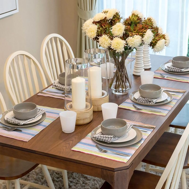 Stripe Placemat Set, Pink White Colourful Streaks Line Repeating Pastel Pattern Home Decor Linen Table Mats for Dining Room Kitchens Party Cafe Festive Banquet Wedding Decor, 18" L x 12" W【6 PCS】