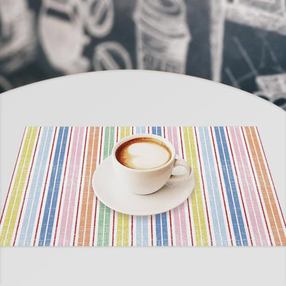 Stripe Placemat Set, Pink White Colourful Streaks Line Repeating Pastel Pattern Home Decor Linen Table Mats for Dining Room Kitchens Party Cafe Festive Banquet Wedding Decor, 18" L x 12" W【6 PCS】