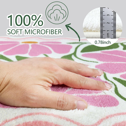 SHIYUE Cute Flower Bath Mat，Ultra Soft and Fluffy Microfiber Water Absorption Non Slip Mat for Bedroom Kitchen Bathroom Rug(18"×26" Pink)