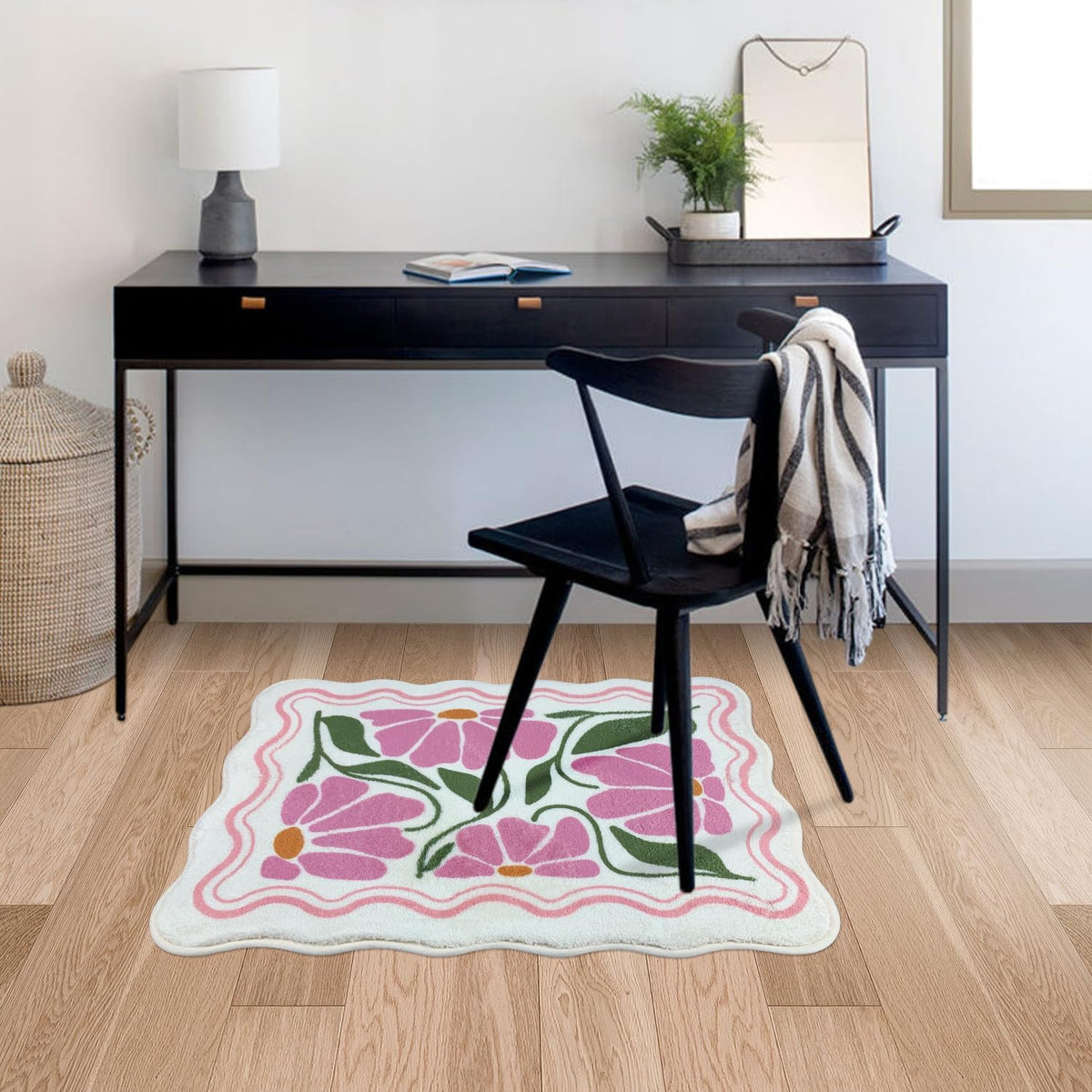 SHIYUE Cute Flower Bath Mat，Ultra Soft and Fluffy Microfiber Water Absorption Non Slip Mat for Bedroom Kitchen Bathroom Rug(18"×26" Pink)