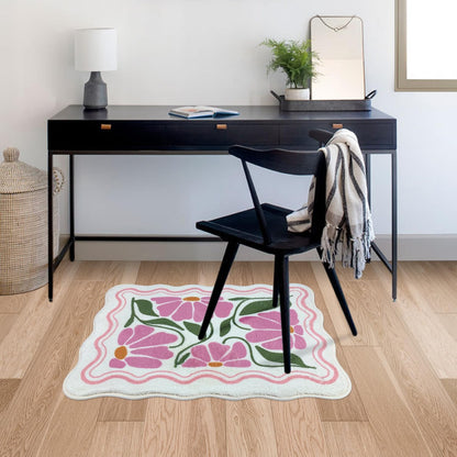 SHIYUE Cute Flower Bath Mat，Ultra Soft and Fluffy Microfiber Water Absorption Non Slip Mat for Bedroom Kitchen Bathroom Rug(18"×26" Pink)