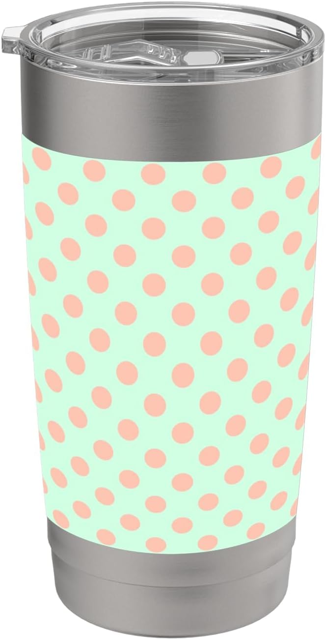 Polka Dot Pattern Green Peach, Women Girls, Polka Dots Stainless Steel Insulated Tumbler