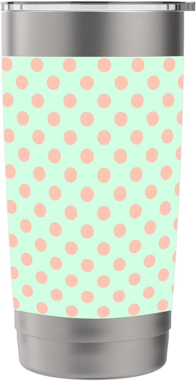 Polka Dot Pattern Green Peach, Women Girls, Polka Dots Stainless Steel Insulated Tumbler