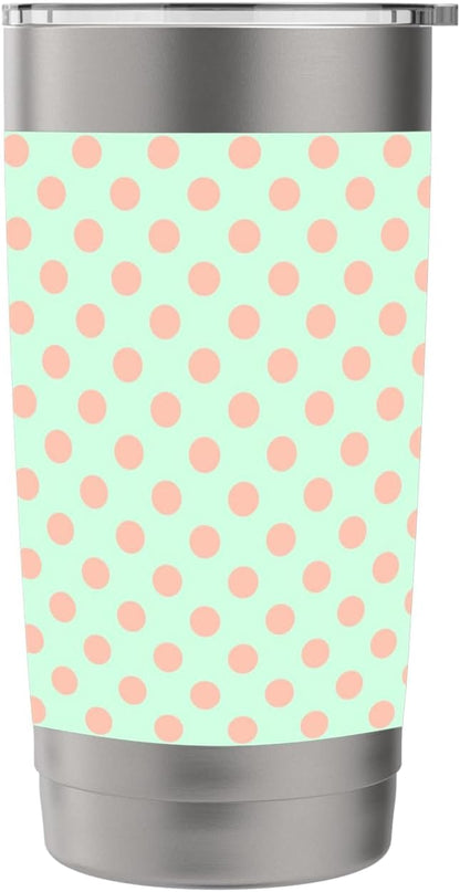 Polka Dot Pattern Green Peach, Women Girls, Polka Dots Stainless Steel Insulated Tumbler