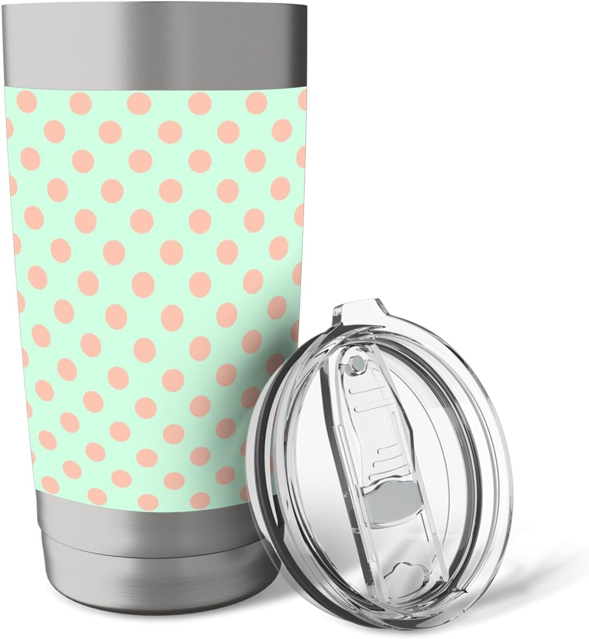 Polka Dot Pattern Green Peach, Women Girls, Polka Dots Stainless Steel Insulated Tumbler