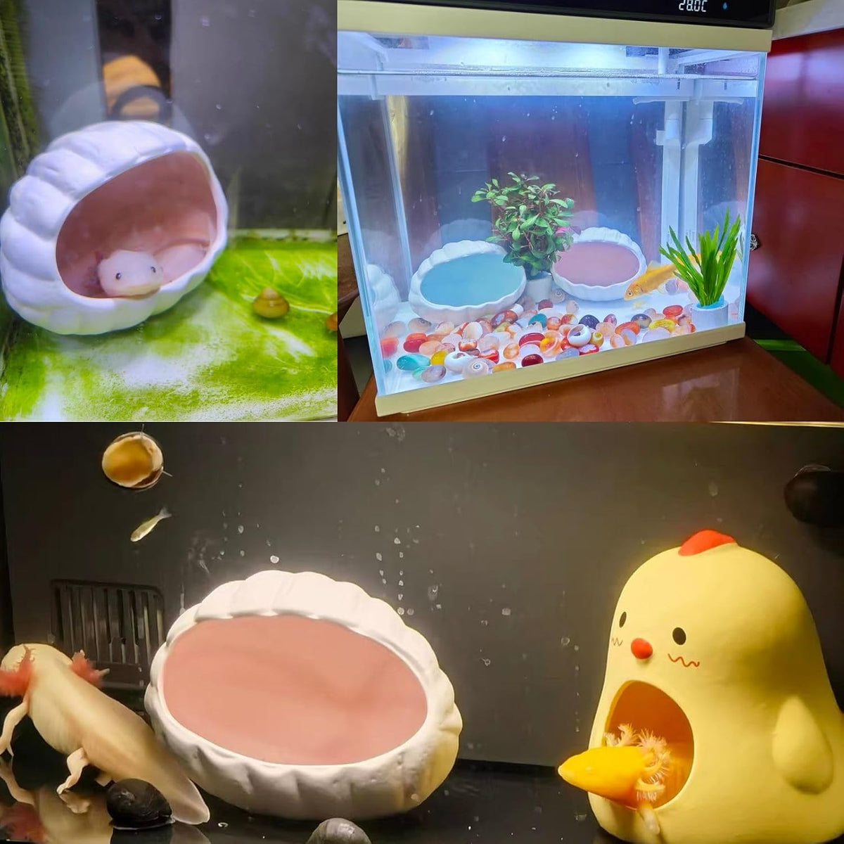 Aquarium Decorations, Cute Ceramic Betta Fish House, Conch Shell-Shaped Fish Tank Decor Accessory, Aquarium Hideout Cave Ornament for Pleco Fish Shrimp to Play Breed Rest (Pink)