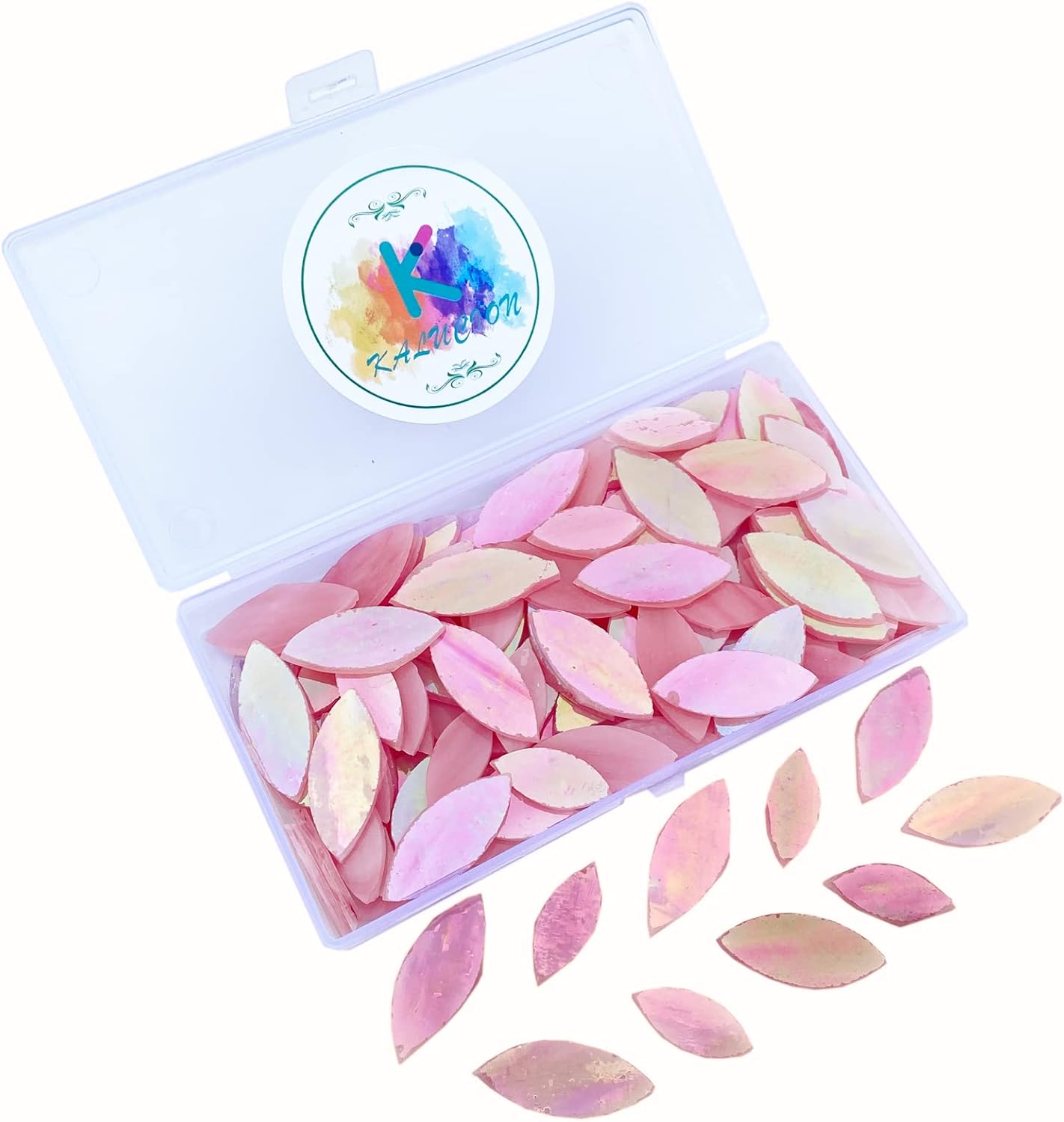 120 Pcs Iridescent Pink Petal Mosaic Tiles, Hand Cut Stained Glass Petals, Floral Mosaic Tiles, Tiffany Glass Flower Petals Supplies Kit for Mosaics and Crafts, Mixed Sizes