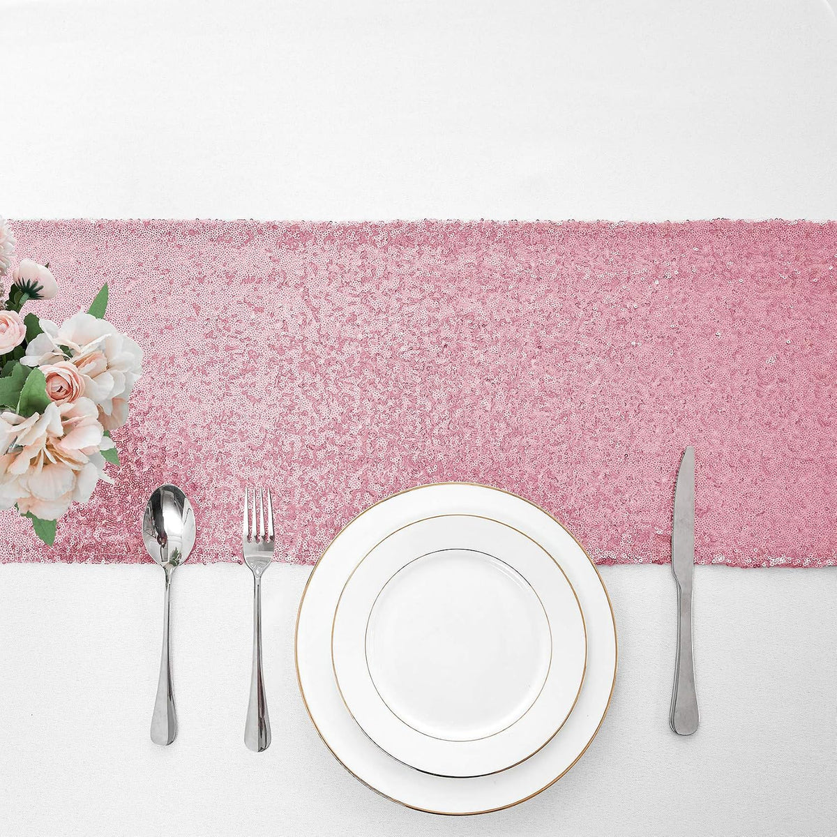 12 x 72 inches Light Pink Sequin Table Runner, 2 Packs